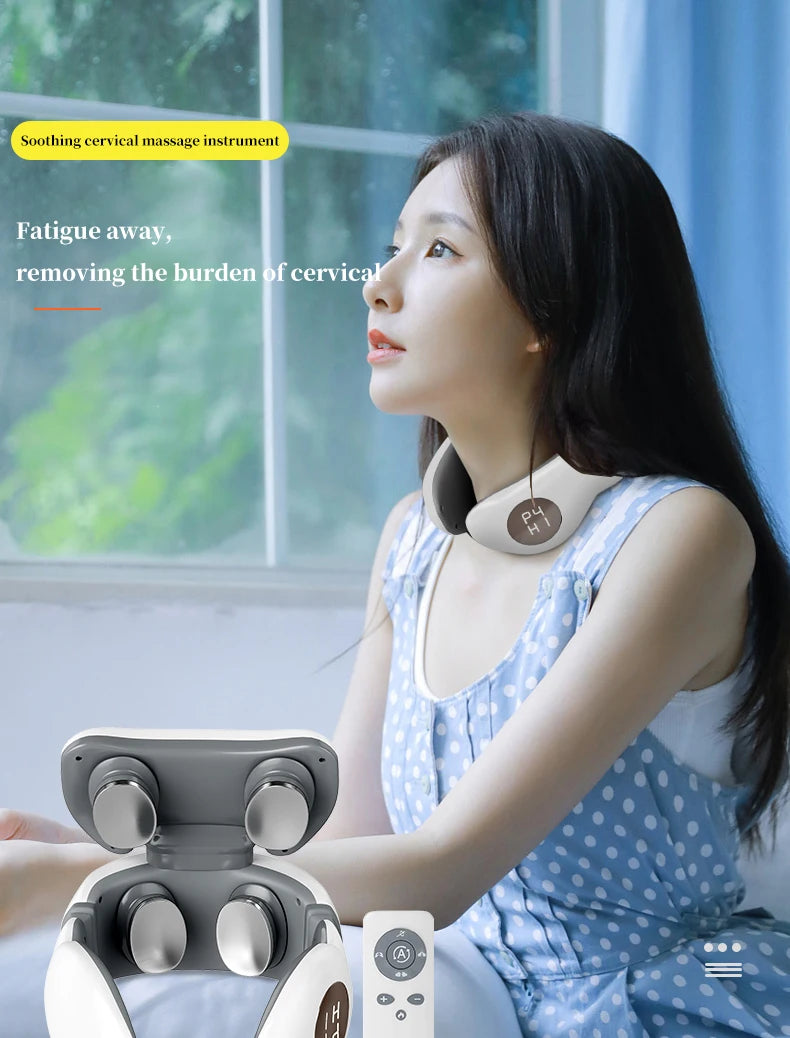 New Smart Electric Shoulder Neck Massager 4D Magnetic Pulse Heated Fatigue Pain Relief Cervical Massage with Remote Control