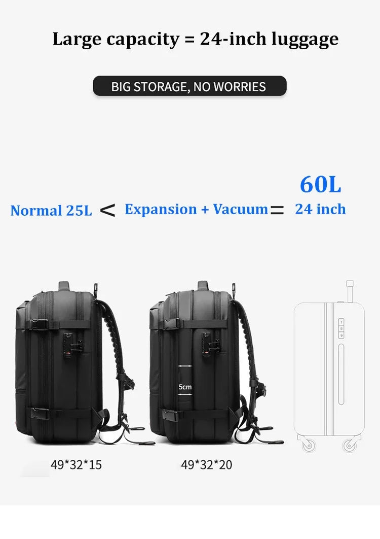 Backpack Man Travel Vacuum Compression With Electric Pump 17in Laptop Bag Waterproof Storage Expandable Fashion Casual Back Pack