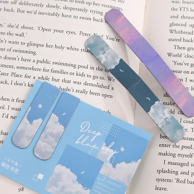 2pcs/set Fantasy Clouds Bookmarks Kawaii Magnetic Book Clips Reading Items Page Holder Korean Stationery Office Supplies