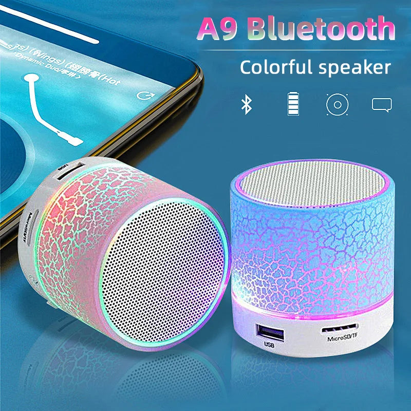 A9 Mini Portable Speaker Bluetooth Wireless Car Audio Dazzling Crack LED Lights Subwoofer Support TF SD Card USB Charging For PC