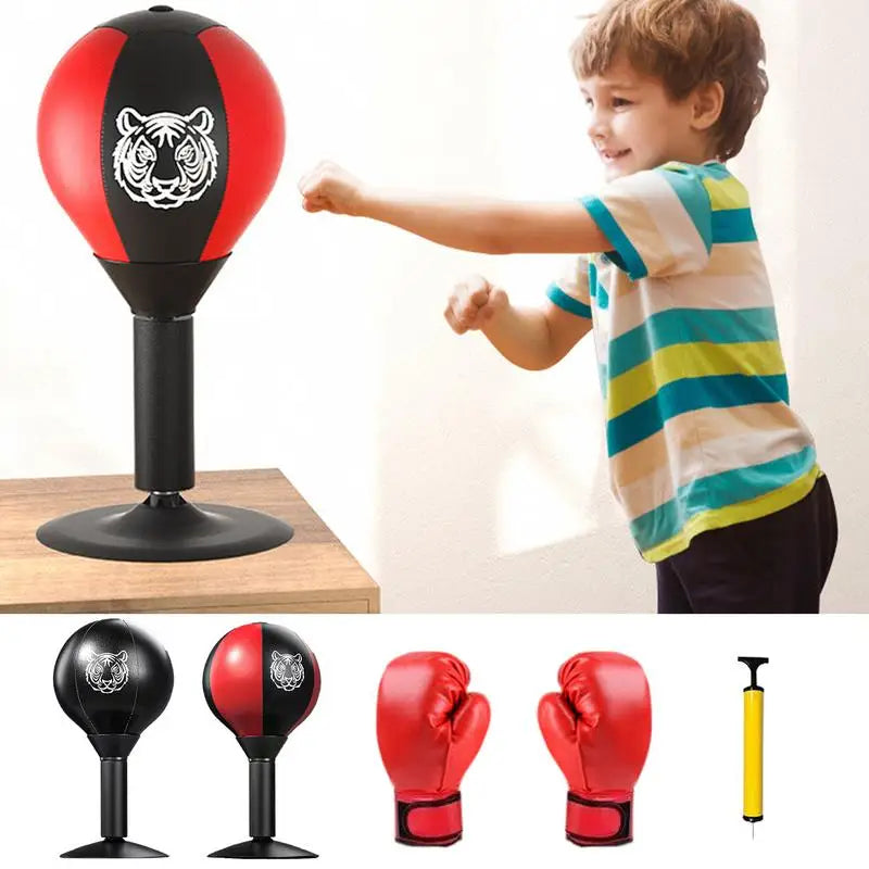 Desktop Punching Bag Table Top Punching Bag PU Leather Suction Cup Fun Punch Rage Bag Desktop Stress Relief Boxing Ball Glove