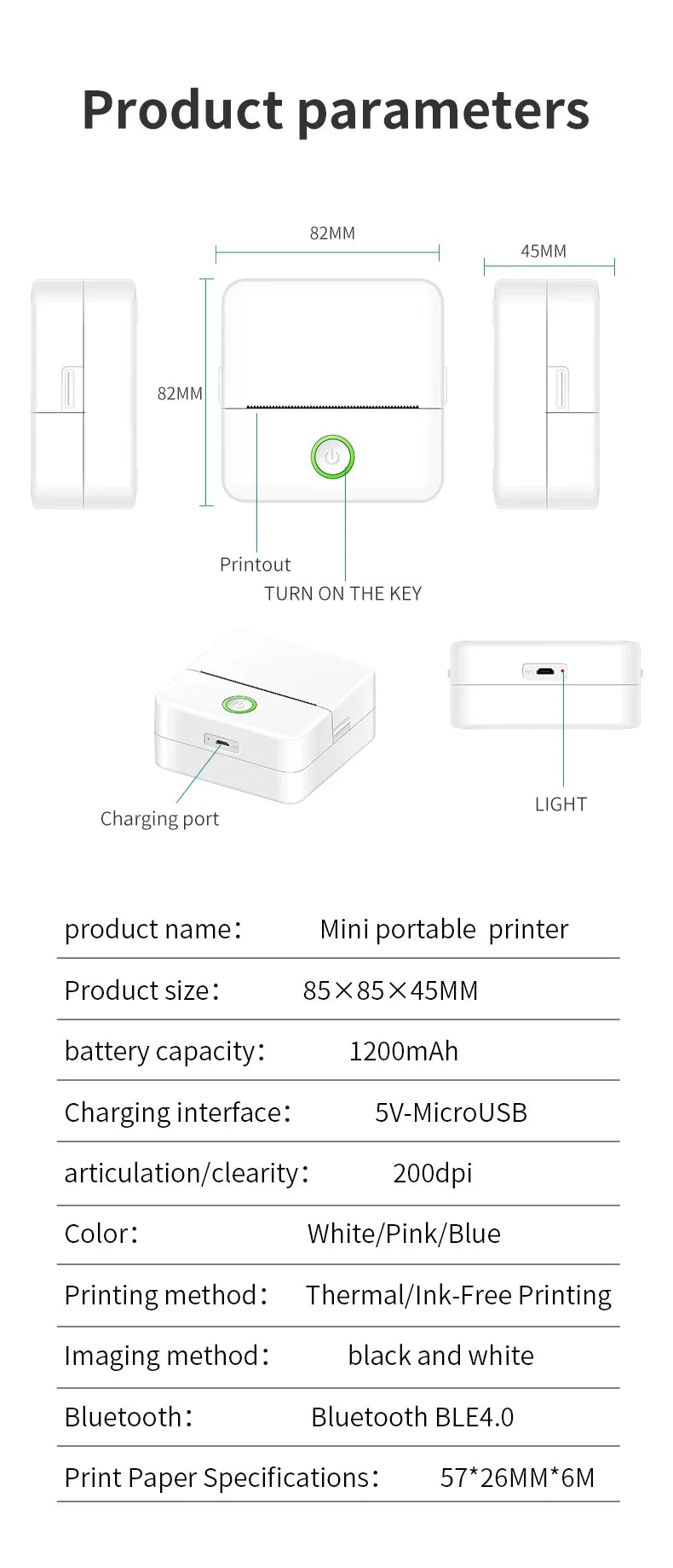 X6 mini HD portable printer sticker label Bluetooth pocket thermal printer with Rolls paper for student note inkless printing