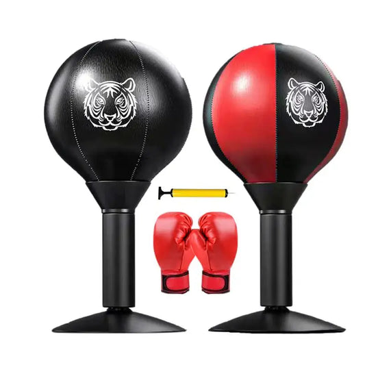 Desktop Punching Bag Table Top Punching Bag PU Leather Suction Cup Fun Punch Rage Bag Desktop Stress Relief Boxing Ball Glove