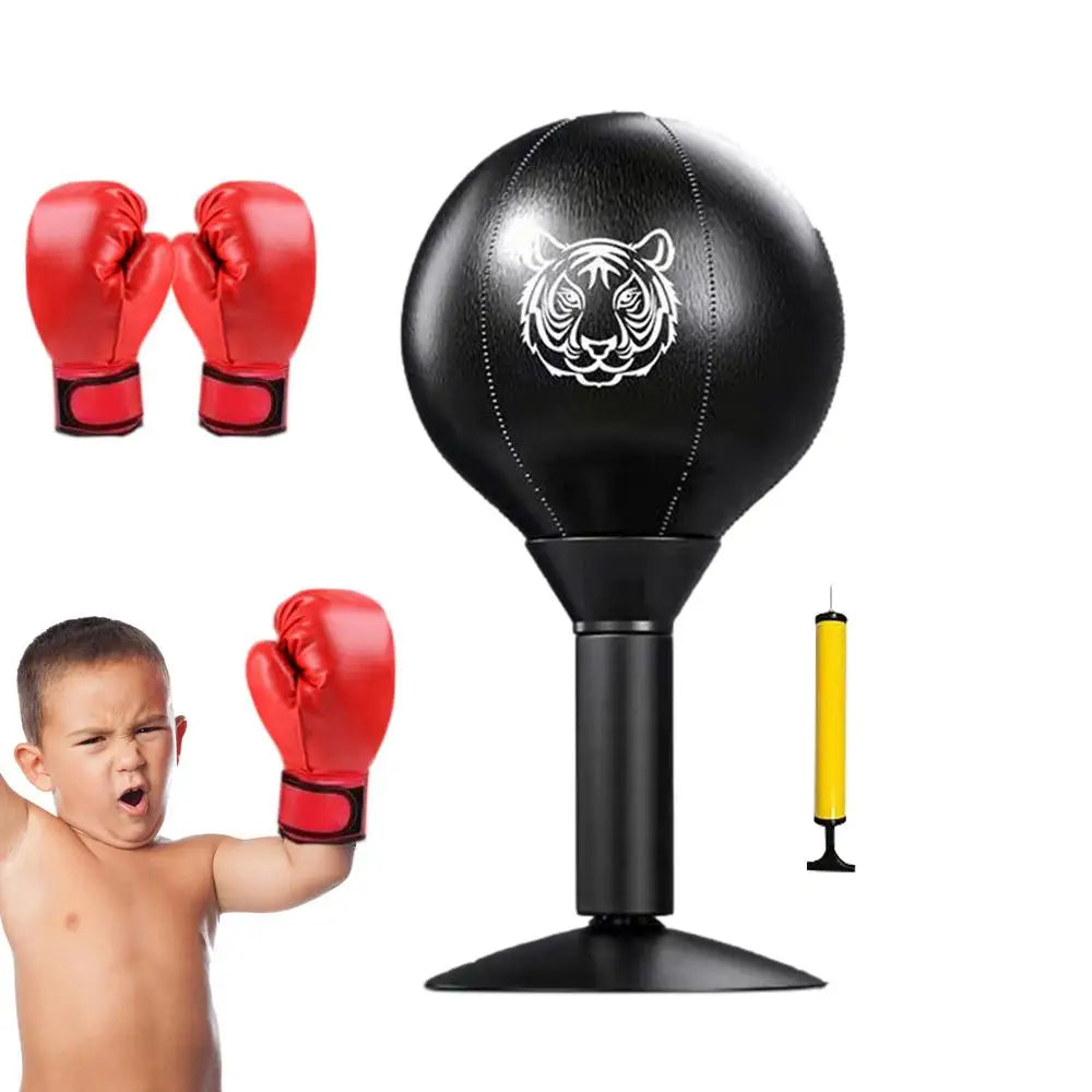 Desktop Punching Bag Table Top Punching Bag PU Leather Suction Cup Fun Punch Rage Bag Desktop Stress Relief Boxing Ball Glove